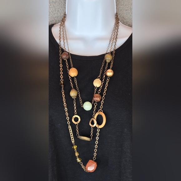 Retro Womens Antique Gold Look, Wood, Goldstone , Aventurine Bead 3 Strands - Picture 2 of 9